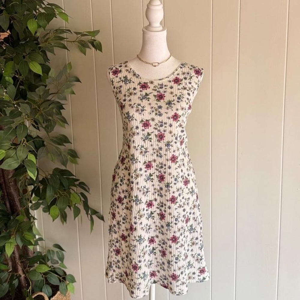 Vintage Floral Sleeveless Short Dress Cottagecore Women's Size 14